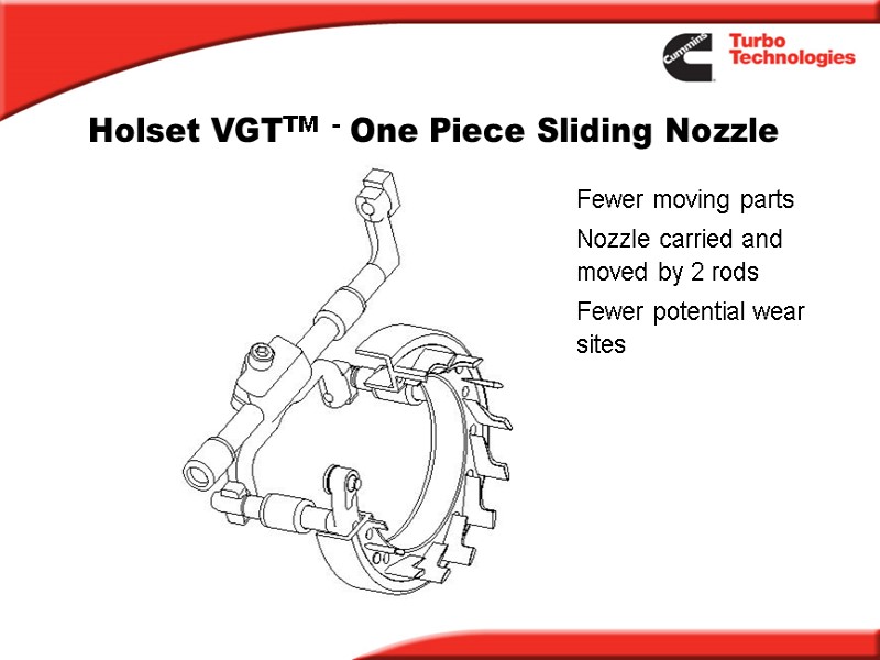 Holset VGTTM  - One Piece Sliding Nozzle Fewer moving parts Nozzle carried and